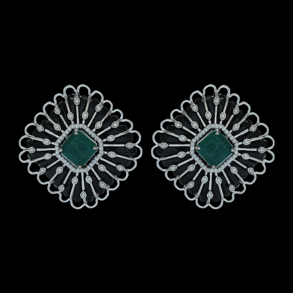 Diamond Studs with Natural Emeralds and Onyx