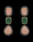Diamond Earrings with Natural Carved Emerald, Morganite and Sapphire