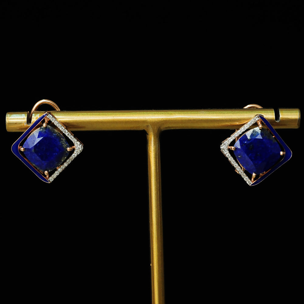 Diamond Studs with Natural Lapis