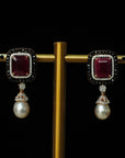 Diamond Earrings with Black Diamond/Natural Rubies and Pearl drops.
