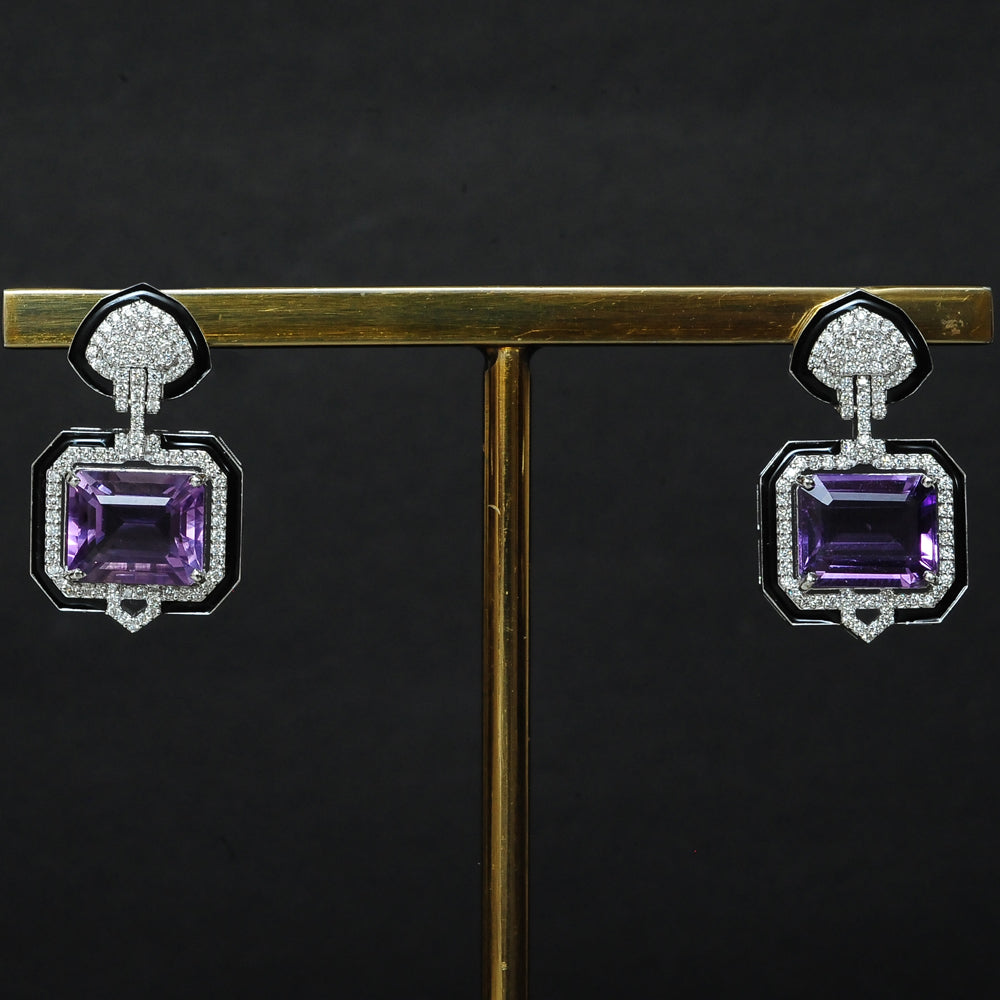 Cocktail Diamond Earrings with Natural Amethyst