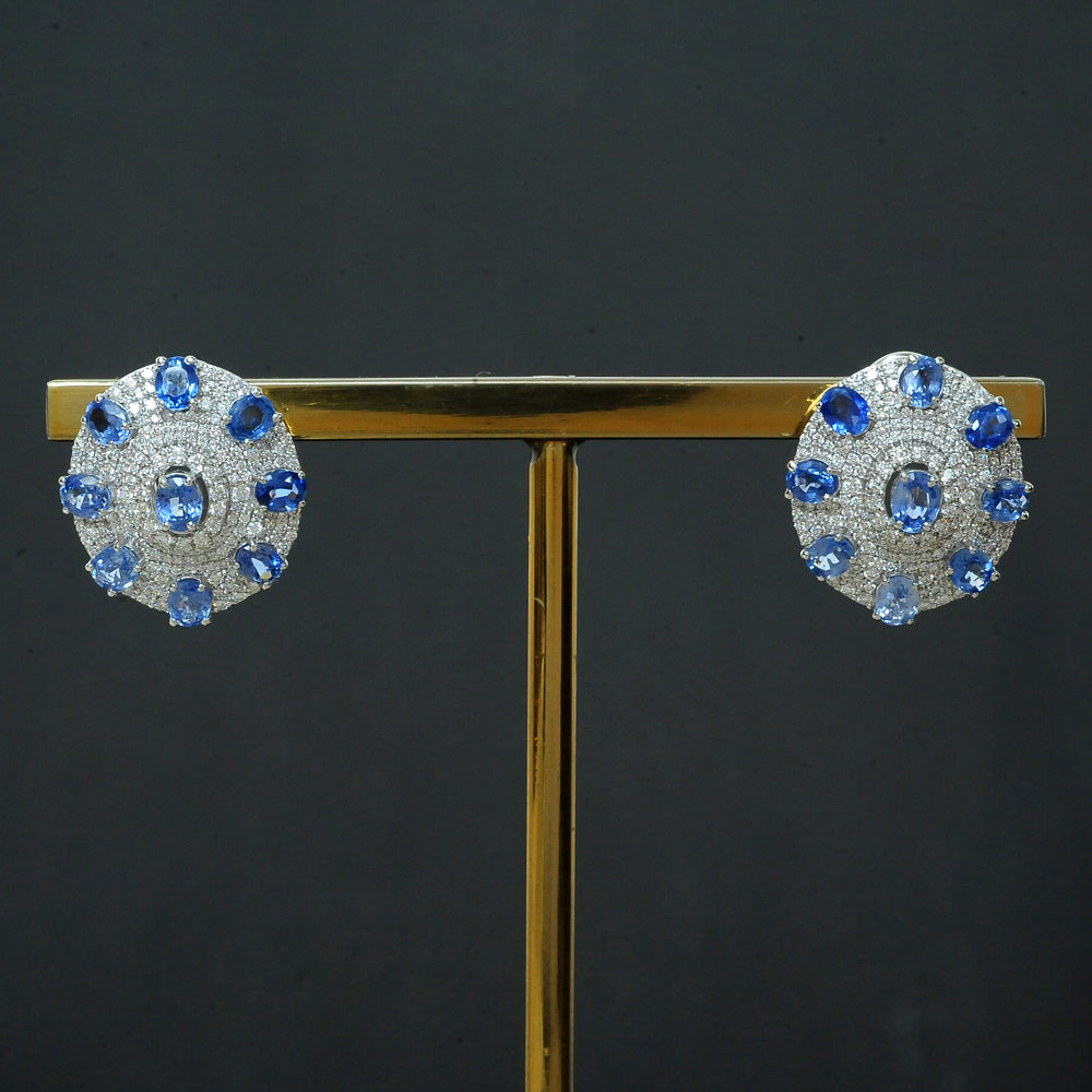 Oval Diamond Studs with Natural Blue Sapphires