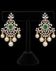 Diamond Earrings with changeble natural emeralds/rubies and pearl drops