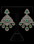 Diamond Statement Chandelier Earrings with Natural Emerald, Ruby and Pearl