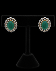 Diamond Scalloped Halo Stud Earrings with Natural Emerald