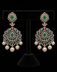 Diamond Guttapusalu Style Earrings with Natural Emerald, Ruby and Pearl