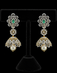 Long diamond Jhumkhas with Natural Chnagable Rubes & Emeralds with Pearl Drops
