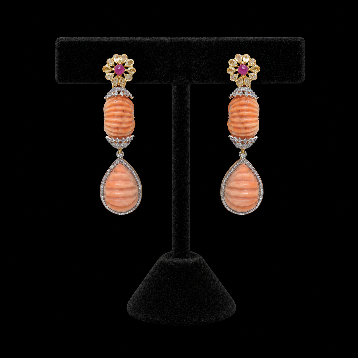 Coral Ruby/Sapphire and Diamond Necklace with Detachable Pendant