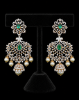 3 In 1 Diamond Earrings With Natural Emeralds/Rubies And Pearls