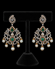 2 In 1 Diamond Earrings with Natural Emeralds/Rubies And Pearl Drops.
