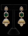 3 In 1 Diamiond Earrings With Natural Emeralds And Pearl Drops