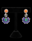 Diamond Earrings With Natural Emeralds, Tanzanite Beads And Corals