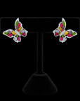 Butterfly shaped Diamond Earrings With Natural Rubies /Yellow Sapphires, Amethyst,Tanzanite And Tsavorite