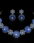 Diamond Necklace With Blue Sapphires Earring Set