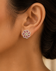 Floral Micropave Ruby Diamond Earrings
