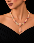 Coral Ruby/Sapphire and Diamond Necklace With Detachable Pendant