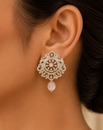 Natural Morganite and Diamond Earrings with Pearl Drops