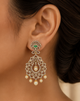 Natural Emerald/Ruby and Diamond Earrings with Pearl drops and changeable center piece