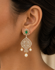 Natural Emerald/Ruby/White Coral and Diamond Earrings