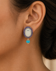 Natural Carved Turquoise, Tanzanite, Opal and Diamond Earrings