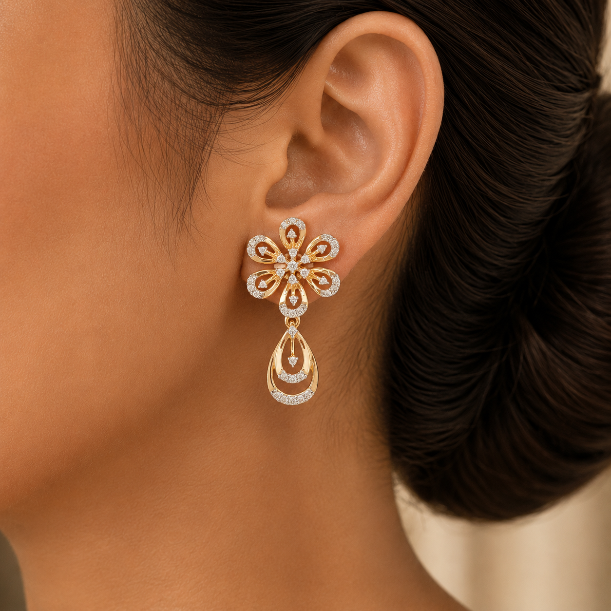 Floral Design Diamond Earrings