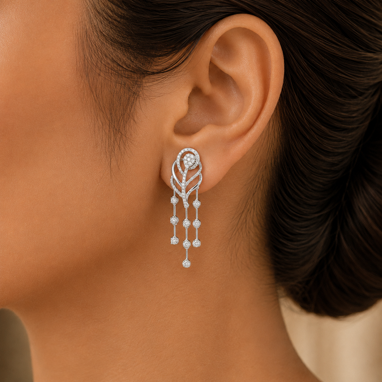 Diamond Leaf Design Earrings