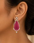 Natural Carved Ruby and Diamond Earrings