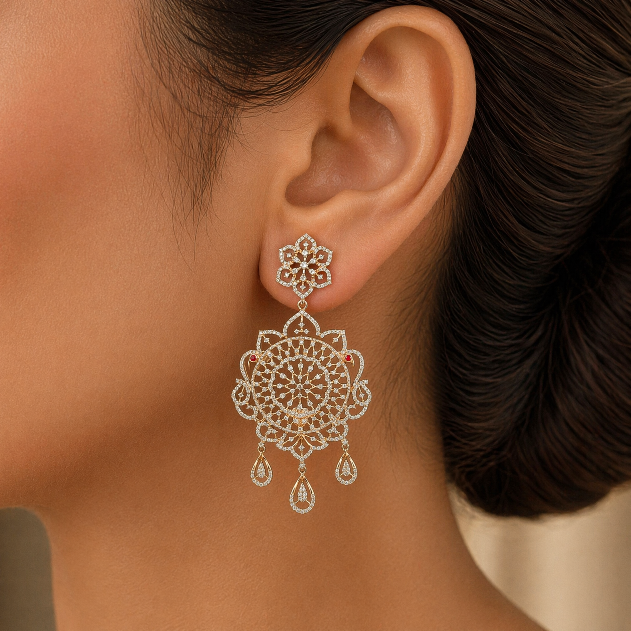 2-in-1 Diamond Earrings With Natural Rubies And Tourmaline