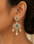 Diamond Earrings with Natural Emerald/Ruby and Pearl Drops