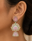 Diamond Earrings with Natural Carved Tourmaline and Sapphires