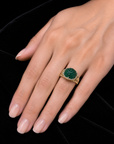 Diamond Ring with Natural Carved Emerald