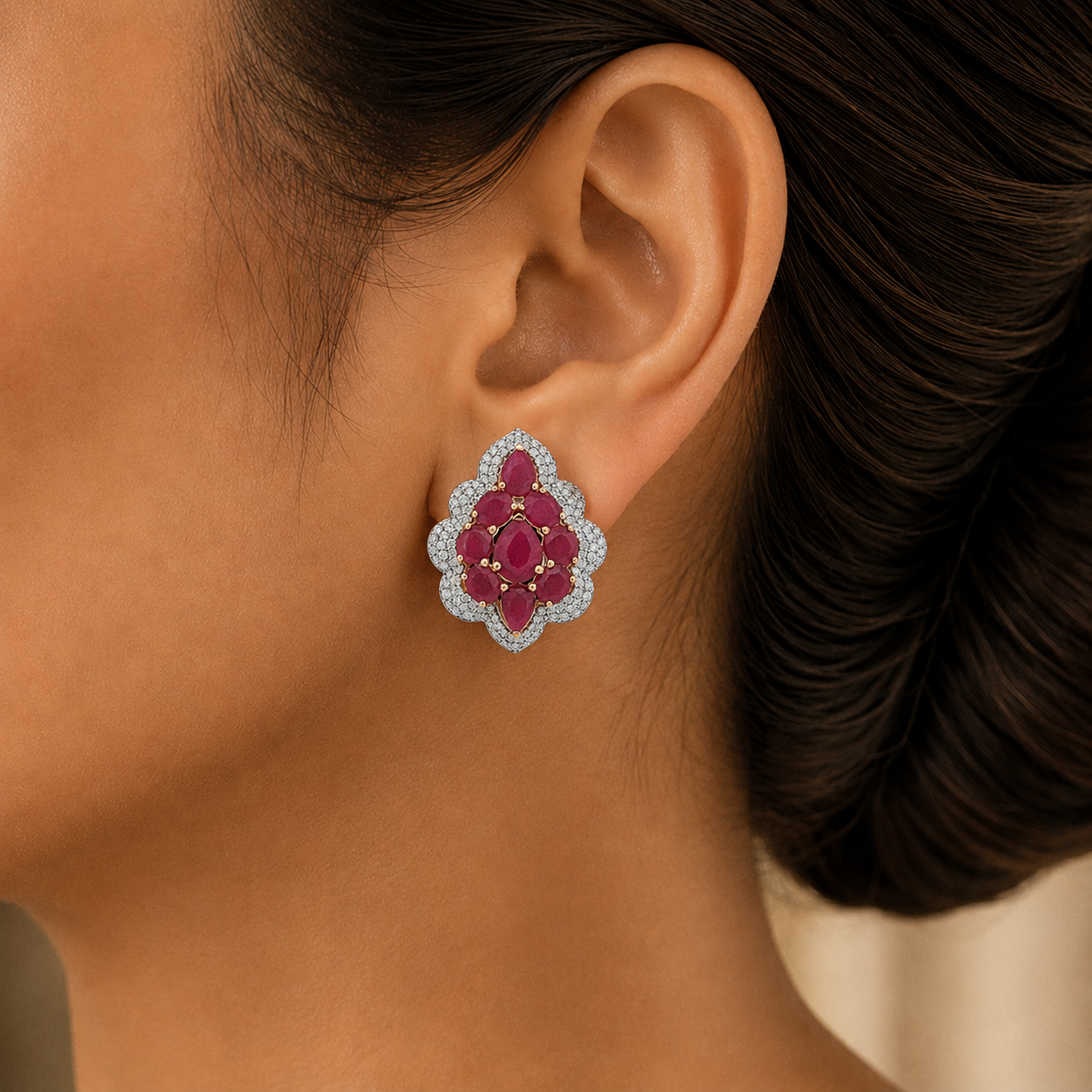 Designer Diamond Studs with Natural Rubies