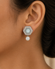 Designer Diamond Earrings with Natural Aquamarine and Pearl Drops