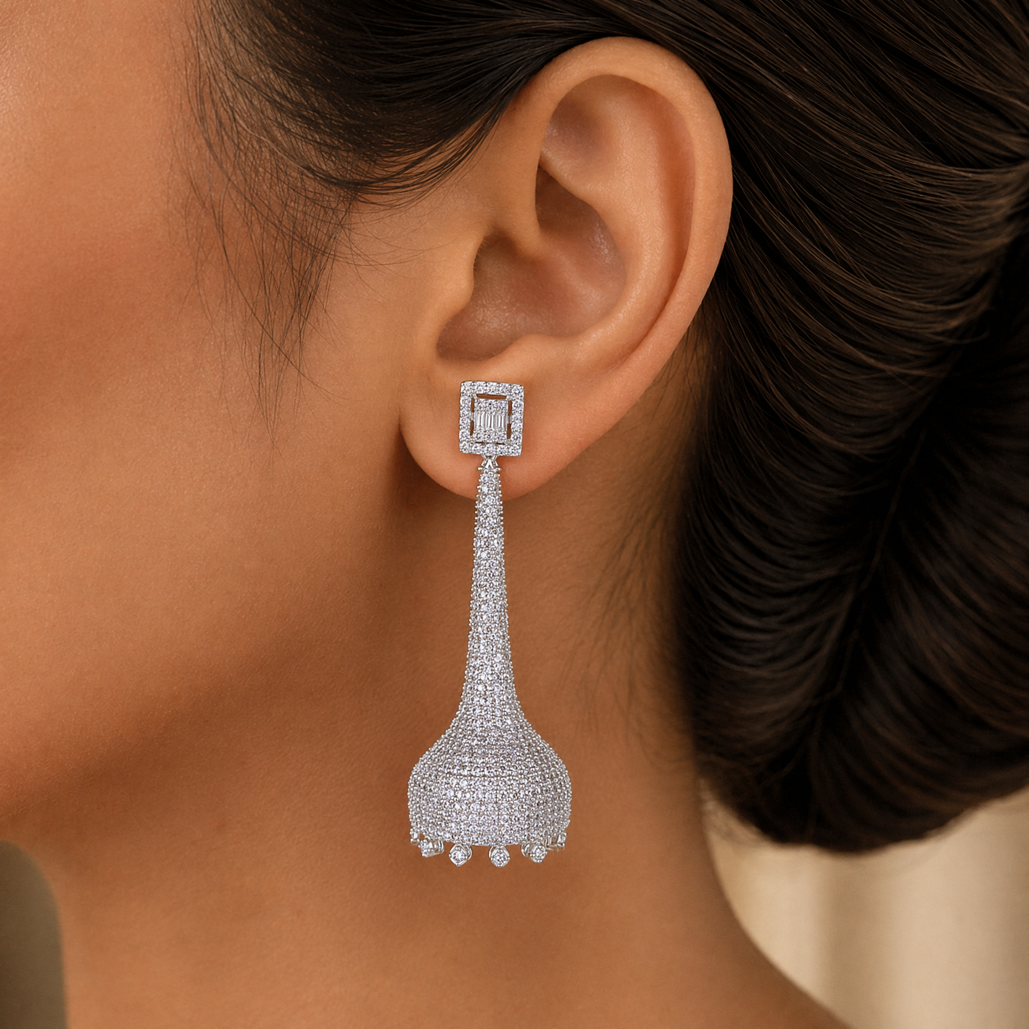 Diamond Cocktail Earrings with Natural Tanzanite