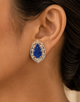 Designer Diamond Studs with Natural Blue Sapphire and Lapis