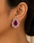 Pearl shaped Diamond Studs with Natural Rubies and Sapphires