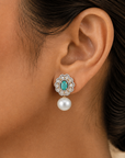 Designer Diamond Earrings with Natural Emeralds, Sapphires and Pearl Drops