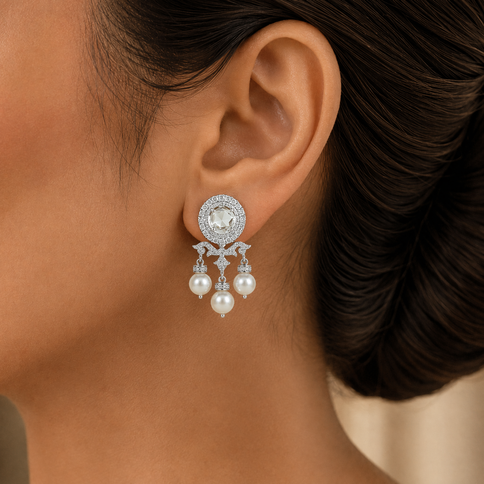 Diamond Earrings with Natural Sapphires and Pearl Drops