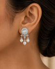 Diamond Earrings with Natural Sapphires and Pearl Drops