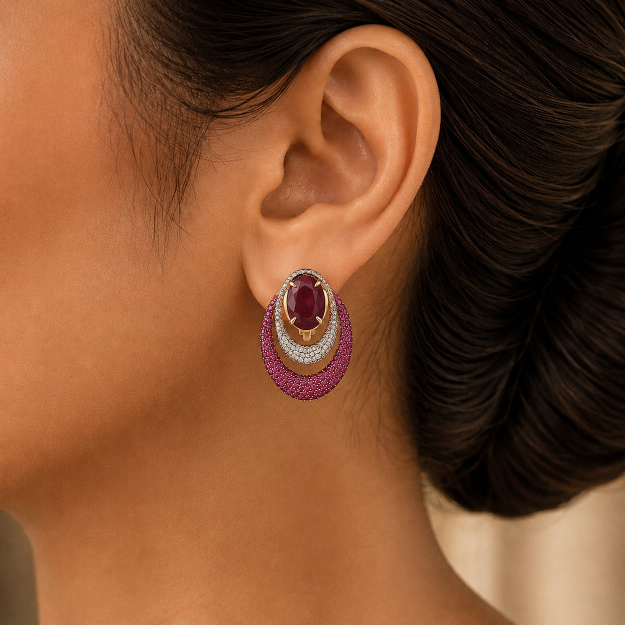 Diamond Earrings with Natural Rubies