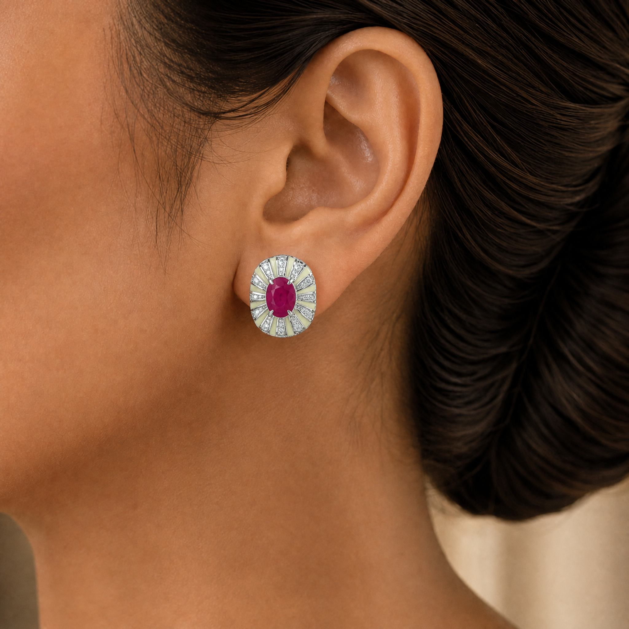 Diamond Studs with Natural Rubies