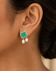 Diamond Earrings with Natural Emeralds and Pearl Drops