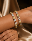 Chain Design Diamond Bangles with Natural Yellow Topaz