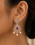 Diamond Earrings with changeable Natural Emeralds/Rubies and Pearl Drops