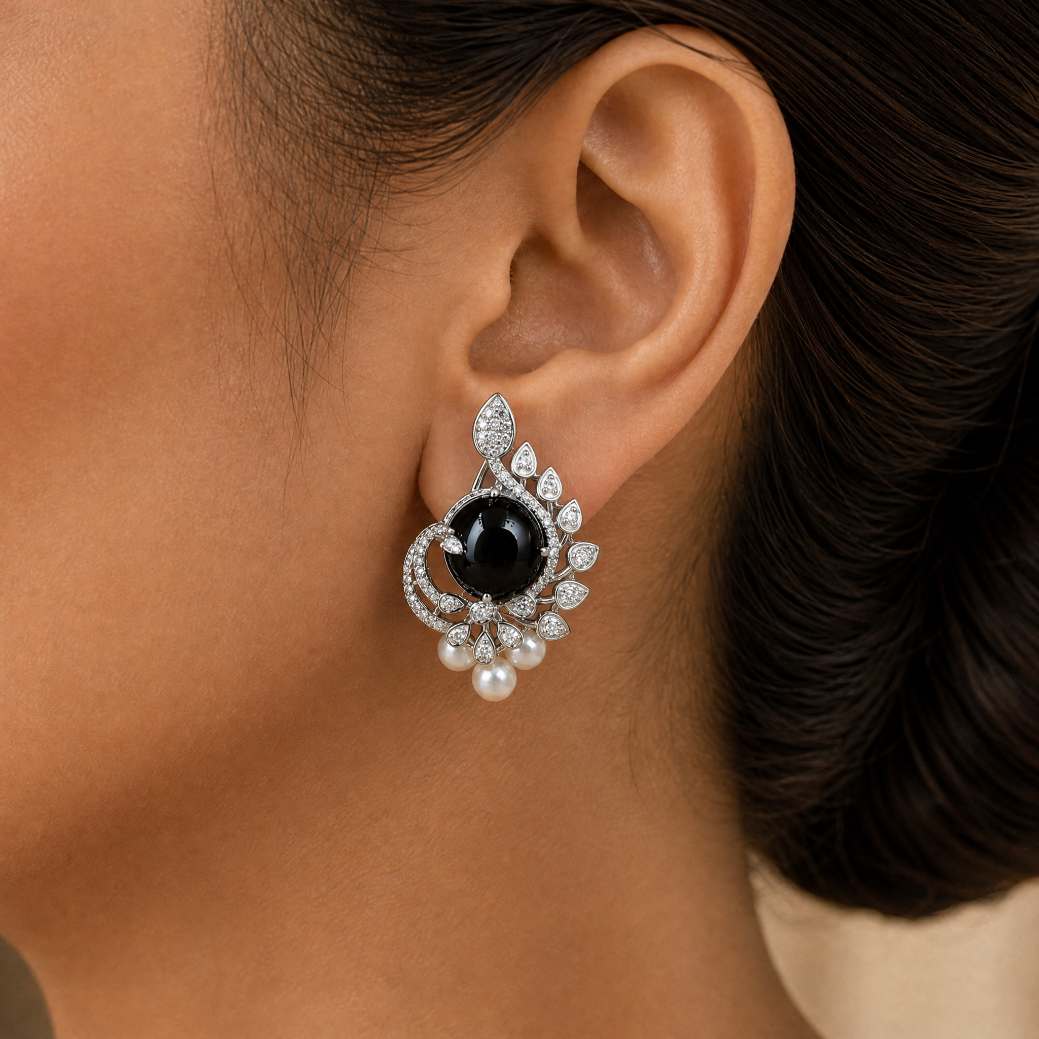 Diamond Earrings with Natural Black Tourmaline