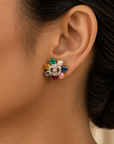 Diamond Studs with Natural Emeralds, Rubies, Blue Sapphires, Yellow Sapphires, Aquamarine, Corals and Pearls