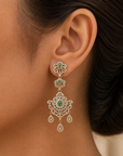 Bridal Diamond Long Earrings with changeble Natural Emeralds/Rubies