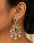 Diamond Earrings with changeable Natural Emeralds/Rubies and Pearl drops.