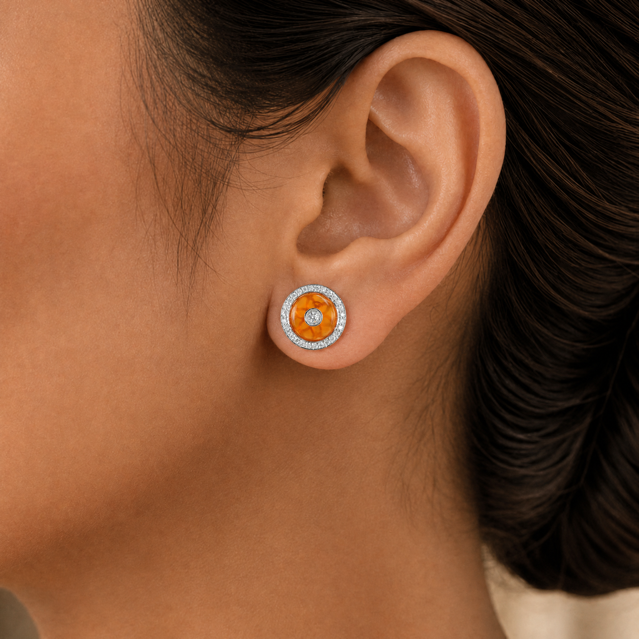 Round Diamond Studs with Onyx