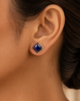 Diamond Studs with Natural Lapis